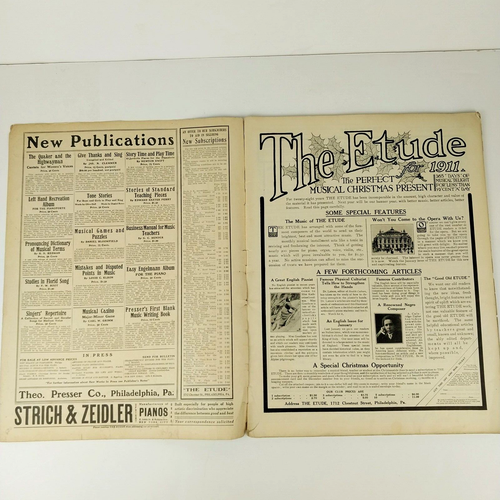 Antique 1910 The Etude Music Magazine December Issue with Sheet Music and Ads - Picture 3 of 7