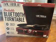 Vintage 3-Speed Bluetooth Portable Suitcase Record Player with Built-In Speak...