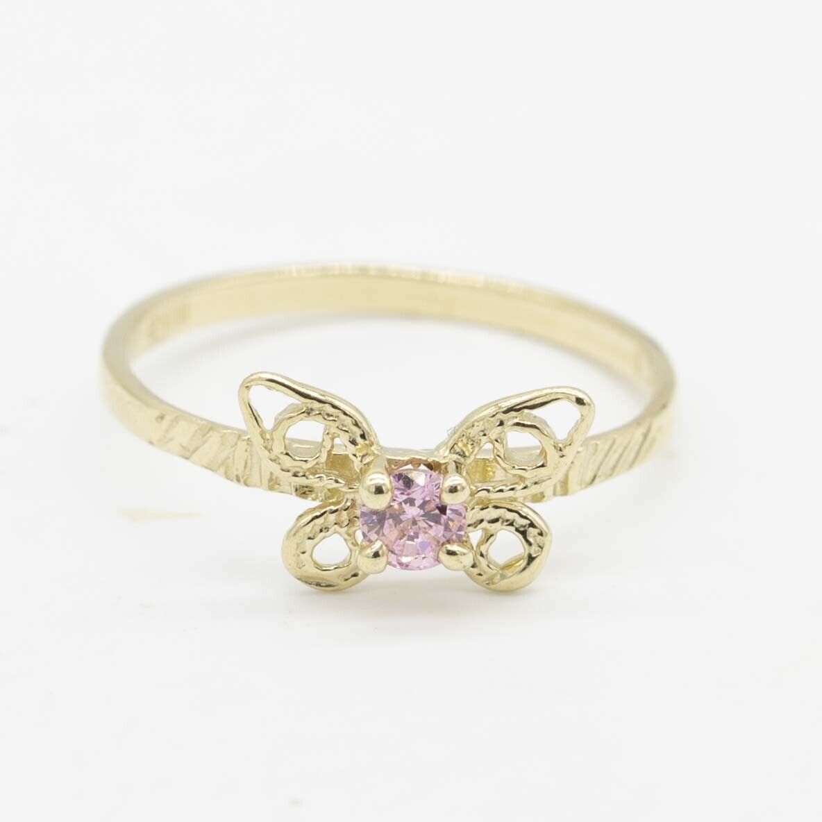 Kids Pink Amethyst Butterfly Pinky Ring Real 10K Yellow Gold Size