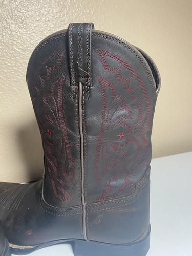 KIDS' ARIAT Work Square Toe Boot Brown Red Embroidery Size 5 - Picture 6 of 19