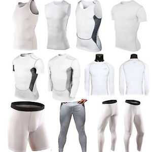 Men-White-Compression-Base-Layer-Sports-Running-Fitness-Vest-Tops-Shorts-Pants