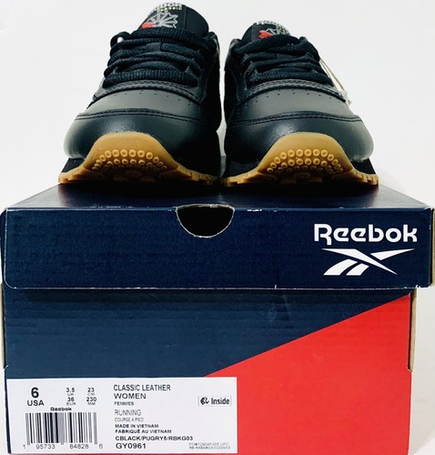 Zapatos clásicos de cuero para mujer Reebok talla (6) negros/goma GY0961 nuevos en caja - Imagen 2 de 7