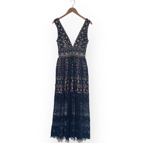 IVIVI In Lace of Emergency Maxi Dress Crochet Double V Wedding Cocktail Blue - Picture 9 of 12