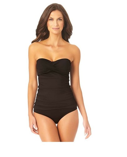 Anne Cole Tankini Badeoberteil einfarbig verdreht vorne gekräuselt Bandeau schwarz Größe L 8642