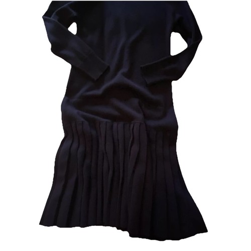 Incredibly Soft! Navy Small Women's Knit Dress Pleated Skirt Drop Waist Shosanna - Picture 2 of 12