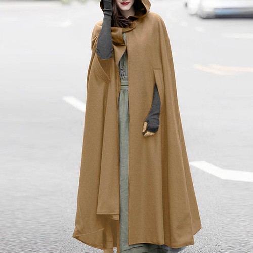 UK Women Hooded Overcoat Loose Long Coat Jacket Cloak Poncho Maxi Cape Outerwear - Picture 9 of 17
