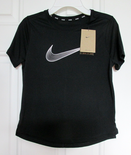 NEW YOUTH GIRLS NIKE DRI-FIT ONE GRAPHIC SHORT SLEEVE T SHIRT LARGE BLACK $25