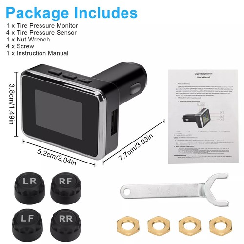 TPMS USB Sistema de Monitoreo de Presión de Neumáticos Inalámbrico para Automóvil con 4 Sensores Externos - Imagen 7 de 7