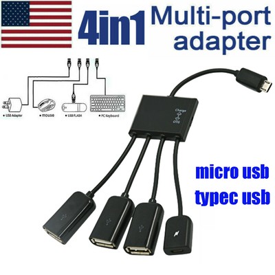 Micro USB Charging OTG Hub Splitter Cable for SmartPhone Android Tablet 4-In-1 