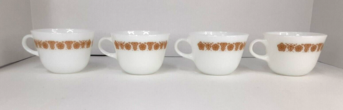 Lot of 4 - Pyrex Butterfly Gold Milk Glass Coffee Mugs