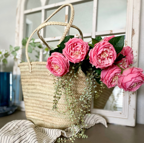 NEW! Straw Market Basket French Country Style Tote Hand-Woven Large Handles - Picture 2 of 3