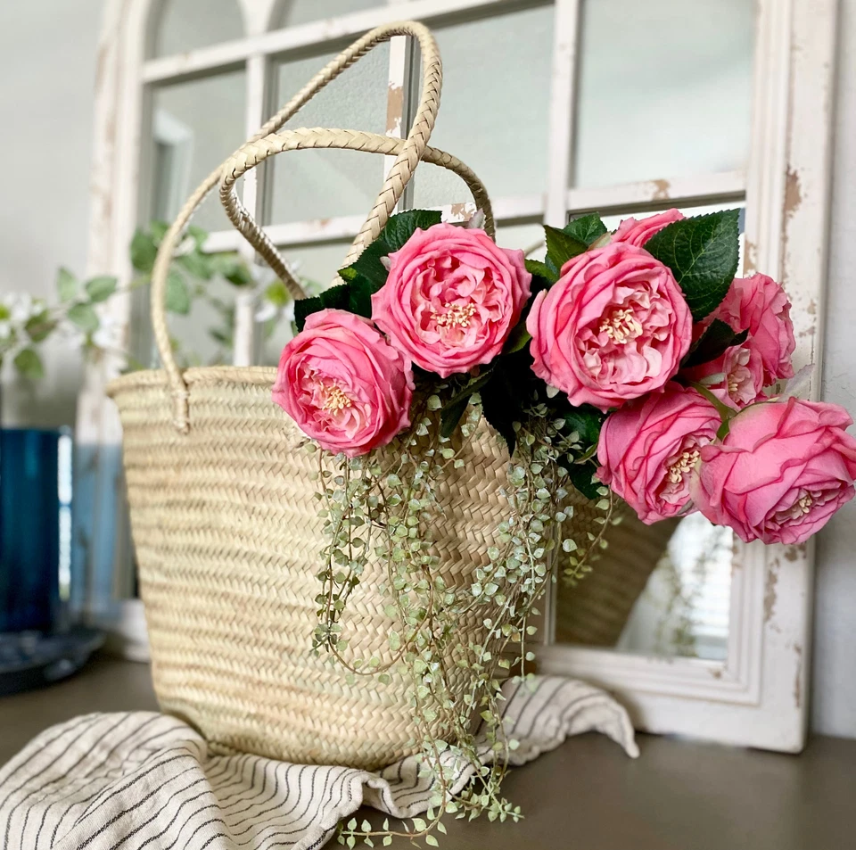 NEW! Straw Market Basket French Country Style Tote Hand-Woven Large Handles - Image 2 of 3