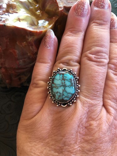 Anello Nuvola Montagna Turchese Sole Fiore 7,5 Web Matrix Artigianale Sud-Ovest - Foto 2 di 3