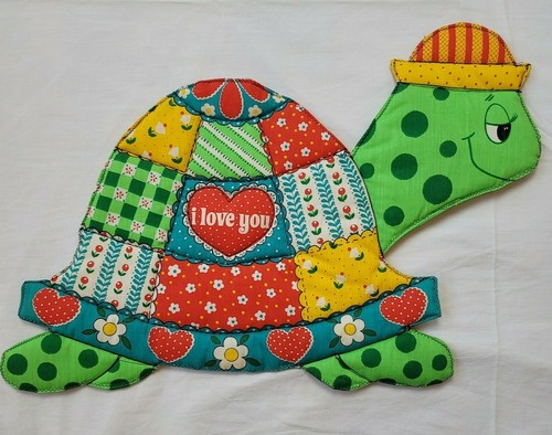2 Vintage Quilted Patchwork Turtle Wall Hangings Retro Nursery I Love You 19x15 - Picture 3 of 9