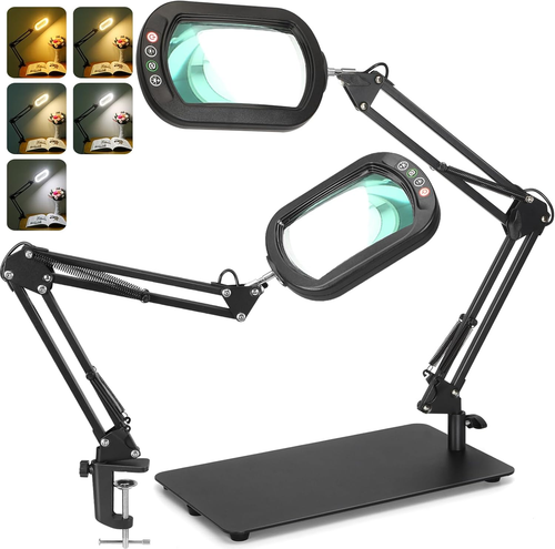 10X Rectangle Magnifying Glass with Light, 2-In-1 Desk Lamp & Clamp, Hands-Free - Picture 11 of 12