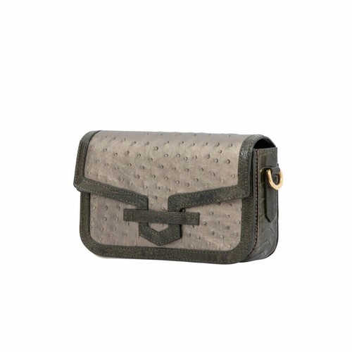 $1595 Cape Cobra CAIA CROSSBODY OSTRICH PLATINO & FOREST GREEN OSTRICH LEG TRIM - Picture 14 of 15