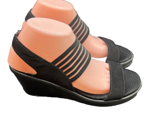 Skechers CALI RUMBLERS Black Wedge Sling back Sandals Size 9 Memory Foam - Bild 2 von 8