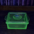 Vtg Hazel Atlas Uranium Depression Glass Dish W/lid has Stress Crack