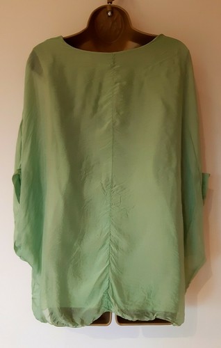 Pistachio Green Silk Blouse Sz M Relaxed Hip Length Made In Italy Vgc! Sequins - Picture 6 of 7