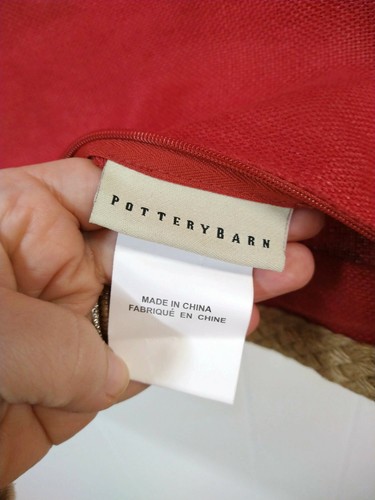 Pottery Barn 20 x 20 Red 100% Linen Throw Pillow Cover Braided Trim - Picture 5 of 6