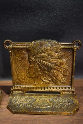 1920'S JUDD AMERICAN INDIAN CHIEF BRONZED BOOKENDS #9728 RARE VERSION - Picture 2 of 6