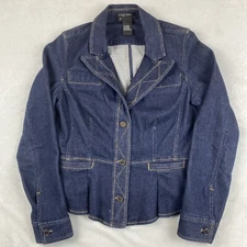 ETCETERA Fitted Peplum style Denim Jacket Button up.  Women's Size 2 138420