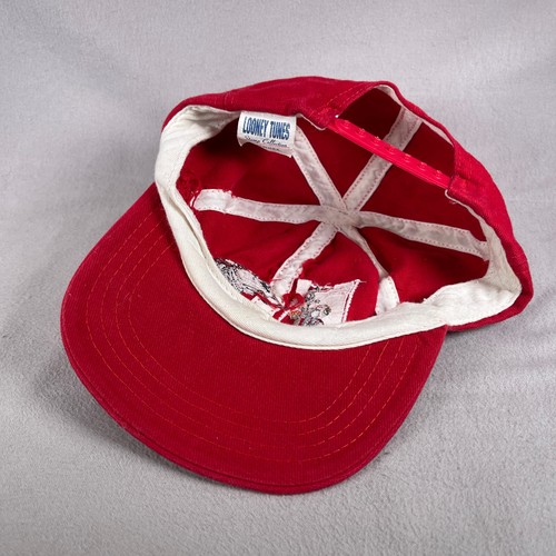 Vtg Looney Tunes Hat Youth OS Red Snapback Cap Bugs Bunny Taz Made In USA - Picture 7 of 12