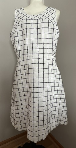 Abito tubino J Crew tweed blu navy bianco senza maniche taglia 14 - Foto 1 di 12