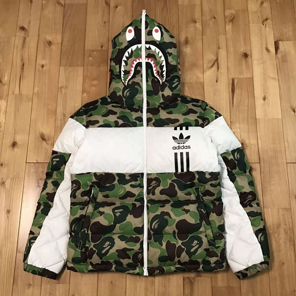 BAPE × Adidas Shark full zip hoodie Puffer Down Jacket A BAPE × Adidas Shark full zip hoodie Puffer Down Jacket A