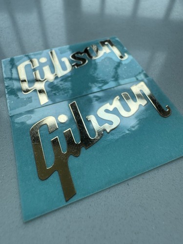 2Pcs 5.1CM*2.6CM Gibson Guitar Neck Headstock Self-Adhesive Metal Sticker Gold - Picture 3 of 8