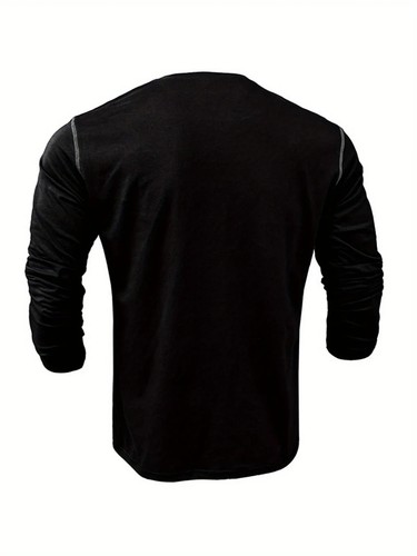 Men's Long Sleeve Henley Shirts Button V-Neck T-Shirt Causal Tops with Pocket - Picture 10 of 16