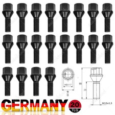 20 Radschrauben M12x1,5 28 mm Kegel Schwarz SW17 Radbolzen Alufelgen Stahlfelgen