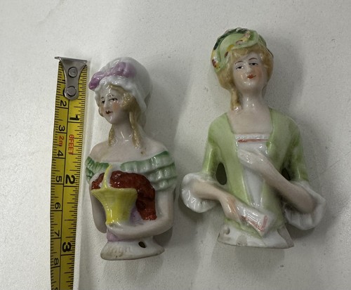 Two Vintage Porcelain Half Lady Pincushion Holders - Picture 4 of 5