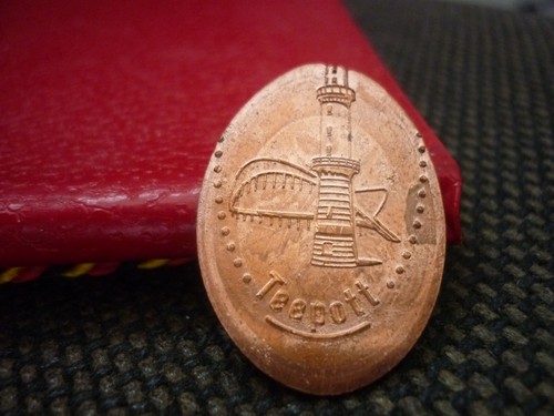 Elongated Coin, Quetschmünze, Warnemünde Teepott Leuchtturm (Fehlprägung)
