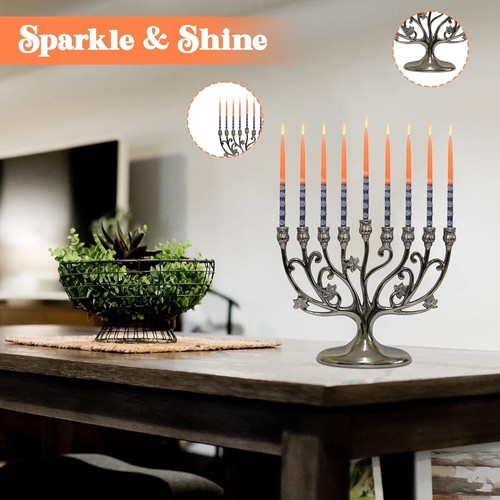 Menorá de aluminio cepillado - Elegante árbol dorado de 9” de alto para iluminación de Janucá - Imagen 7 de 10