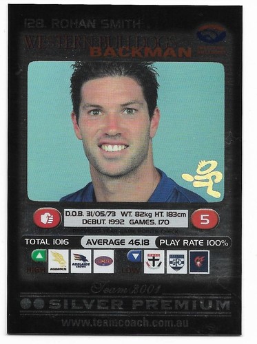 2001 Teamcoach Silver Prize Card (128) Rohan SMITH Western Bulldogs +++ - 第 1/1 張圖片