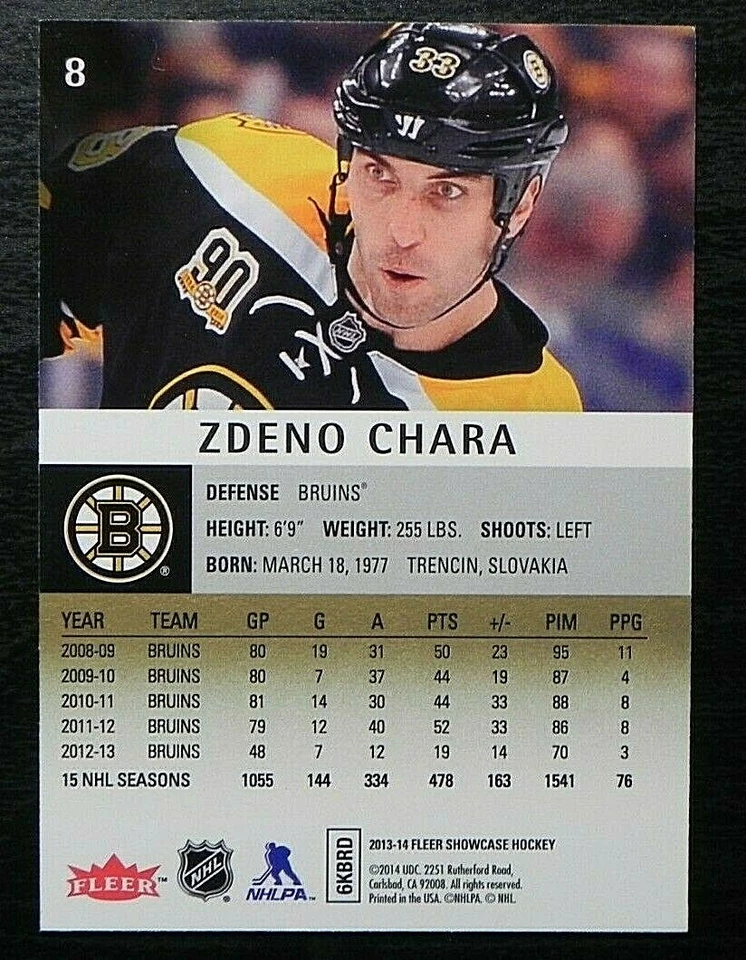 2013-14 13/14 Fleer Showcase #8 Zdeno Chara Boston Bruins - Image 2 of 2
