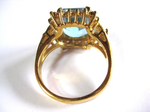 Anello In Argento 925 Placcato Oro Con Blu Topazio, 7,75 G - Foto 3 di 3