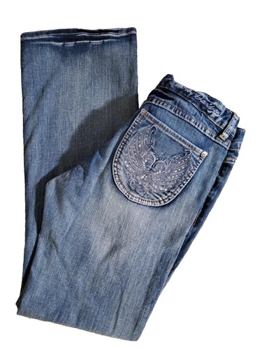 Harley Davidson Bootcut Med Wash Embroidered Embellished Wing Pocket Jeans Sz 8 - Picture 6 of 6