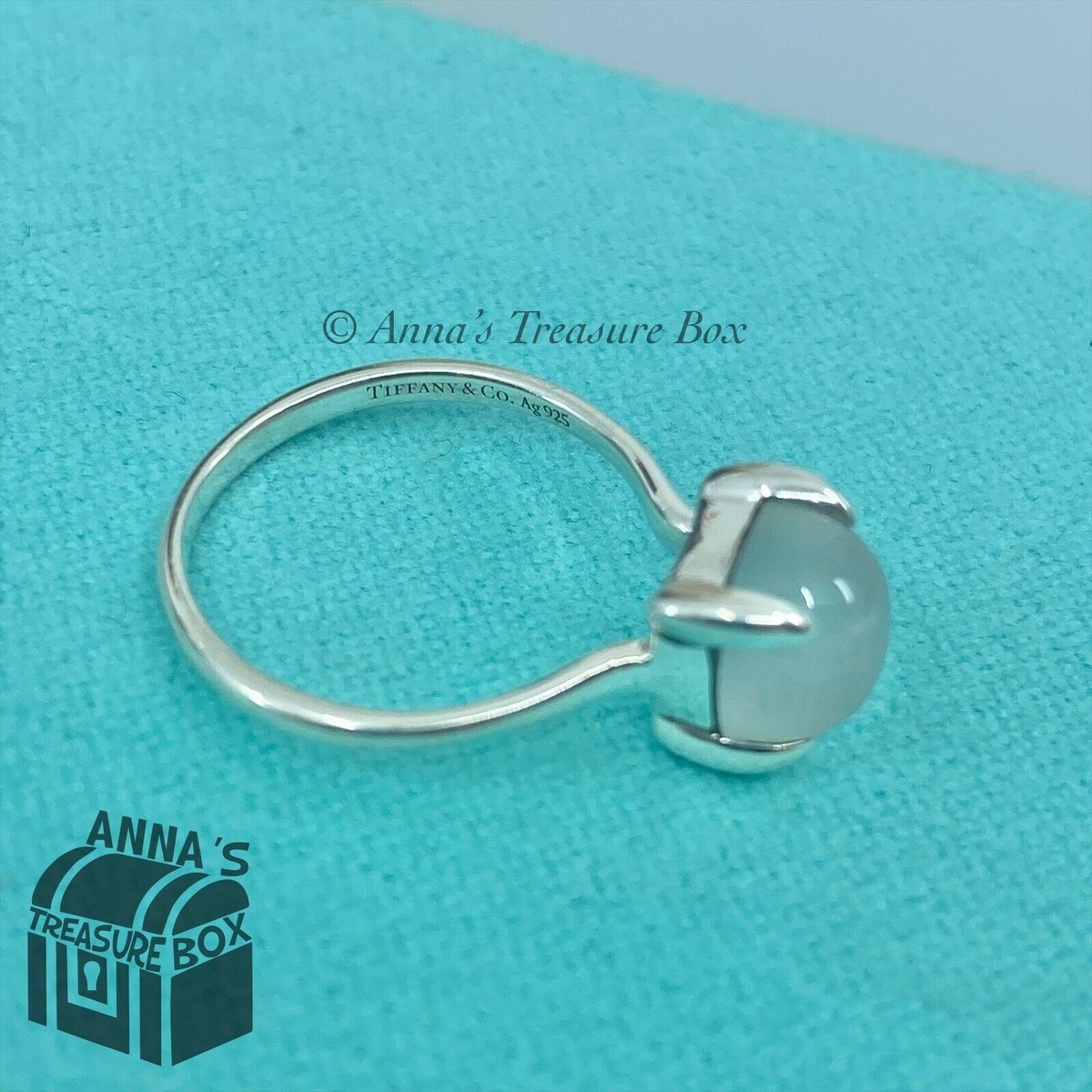 Tiffany & Co. 925 Silver Moonstone Cabochon Sugar Stack Ring Sz
