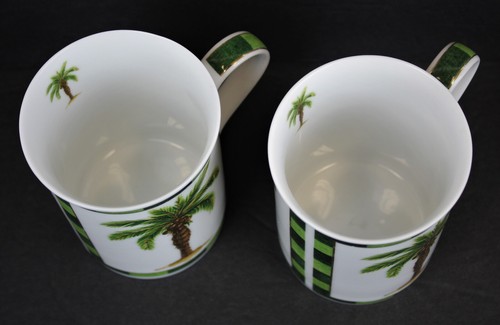 Set of 2 Greenbrier PALM TREES Mugs Coffee Tea Cups Porcelain Susan Welsh 8oz - Picture 2 of 7