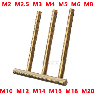 Gewindebolzen M2 M3 M4 M5~M20 Gewindestangen 250mm Messing Gewindestücke DIN976