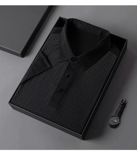 Men's Luxury Waffle Short Sleeve Polo Shirt Lapel Ice Silk Breathable High-End - Bild 14 von 27