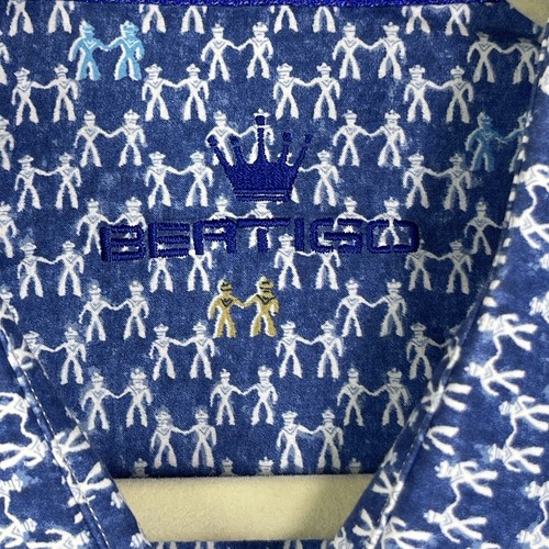 Bertigo Camicia Uomo 3XL Blu Stampa Insieme Slim Fit Bottone Milano Lindon Paris - Foto 7 di 11