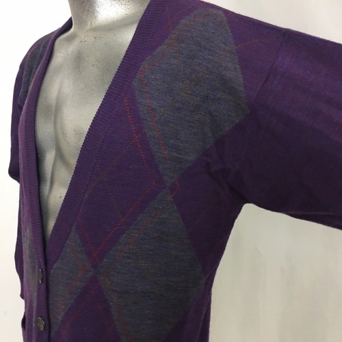 Tricots St Raphael Virgin Wool Cardigan Buttons Argyle Uruguay Men M To L Purple - Picture 5 of 6
