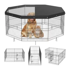 Dog Playpen 8 Panels Foldable Metal Dog Exercise Pen with Top Cover 24 In. H Pet