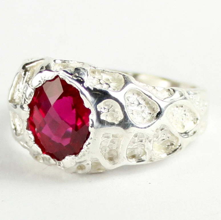 CREATED RUBY Sterling Silver Men's Ring, Handmade • SR168 - Image 2 of 4
