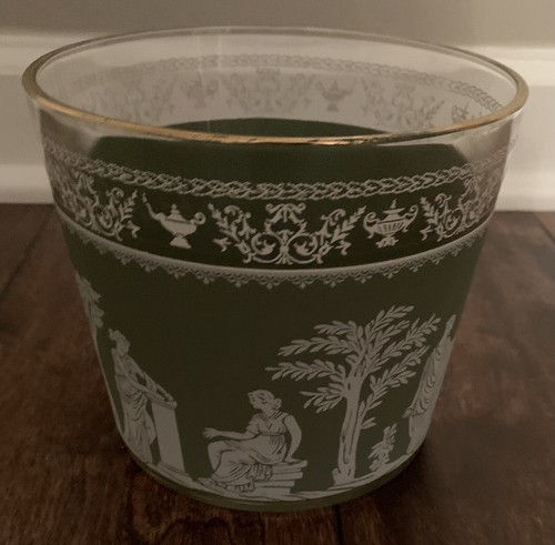 Vintage Jeannette Hellenic Green Ice Bucket Only Gold Trim - Picture 3 of 3