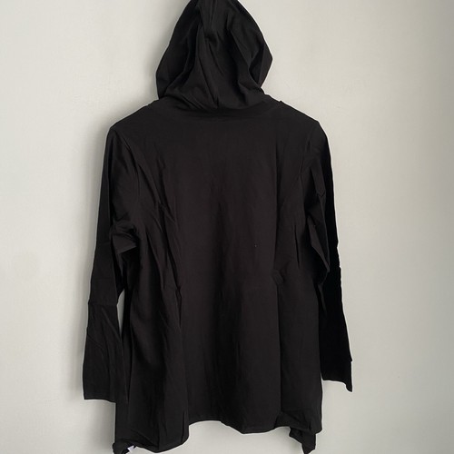 NEW Denim & Co. Black Hooded Perfect Jersey V-Neck Tunic Top Size 1X Long Sleeve - Picture 6 of 9