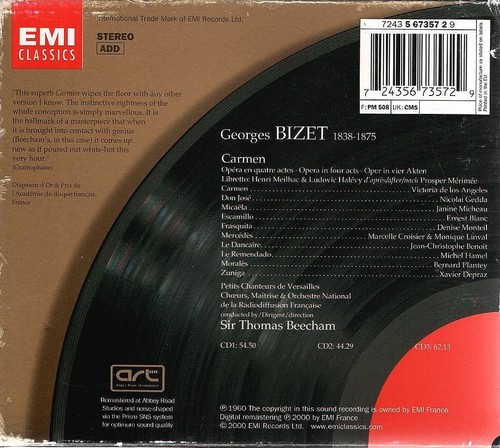 Bizet - Carmen (3xCD Boxset 2000) Remastered Reissue; Sir Thomas Beecham - Picture 2 of 2